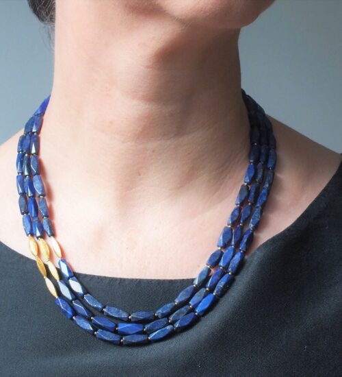 lapis multistrand gold worn