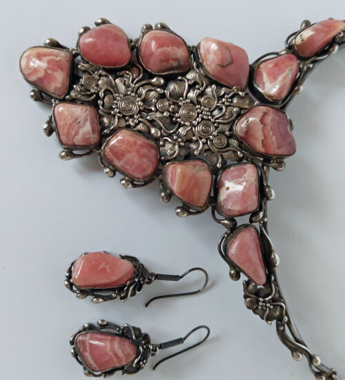 Rhodochrosite & Britannia Silver Set