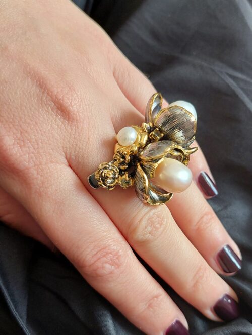 Double ring with SouthSea pearl