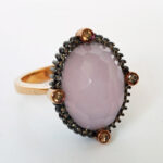 Rose Quartz & Cognac Diamond Gold Ring