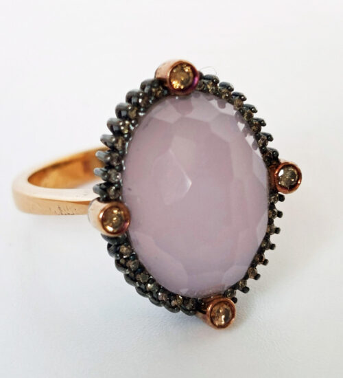 Rose Quartz & Cognac Diamond Gold Ring