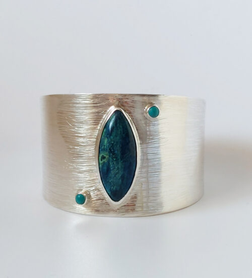 Chrysocolla & Turquoise Silver Cuff