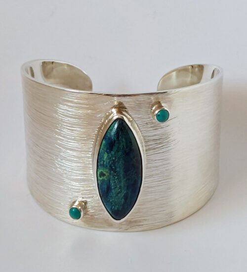 Chrysocolla & Turquoise Silver Cuff