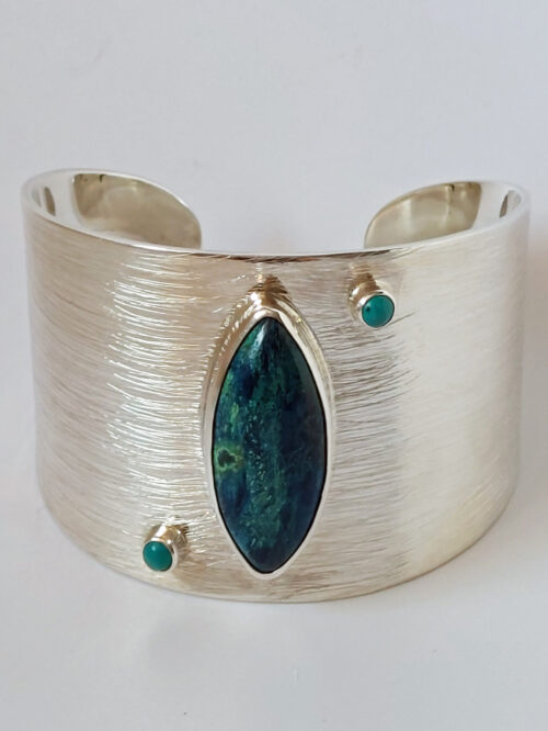 Chrysocolla & Turquoise Silver Cuff