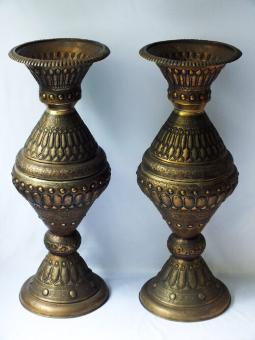 vasPair of Antique Lebanese Brass Vasese