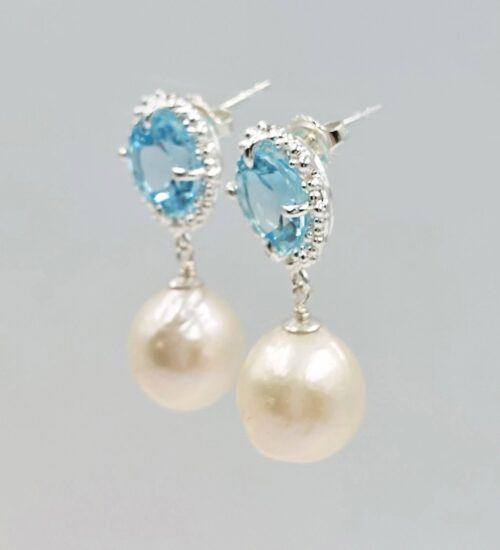 blue topaz and pearl earrings