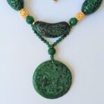 carved green jade gold necklace
