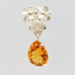 citrine pear cut silver earrings