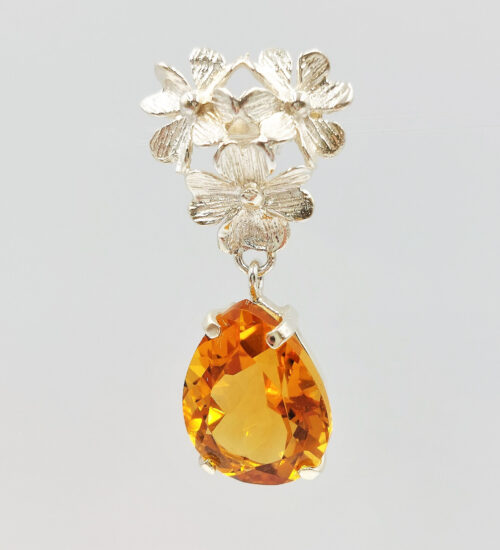 citrine pear cut silver earrings