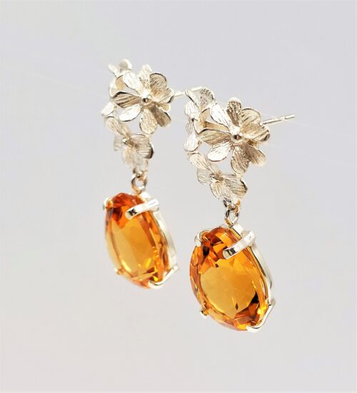 citrine silver pear shaped earrings