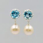 pearl earrings with blue topaz