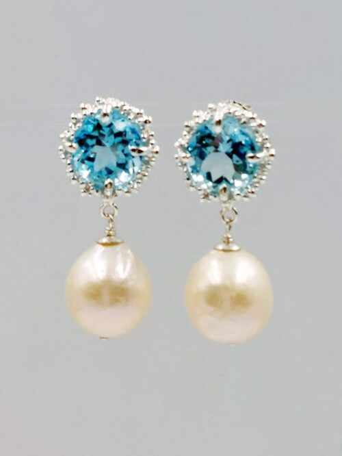 pearl earrings with blue topaz