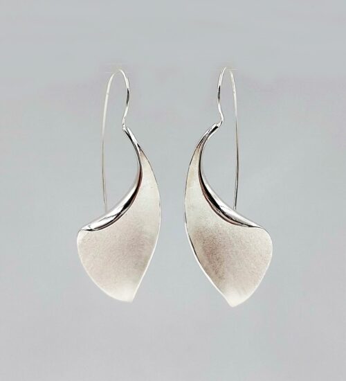 silver lily sculptural earrings