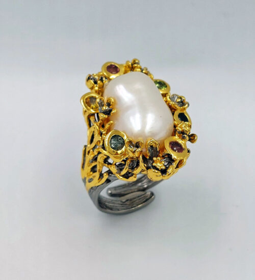 south sea pearl black rhodium gold ring