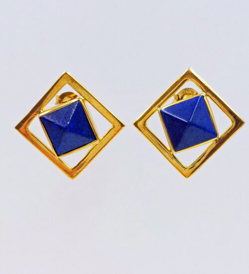 afghanistan lapis gold stud earrings