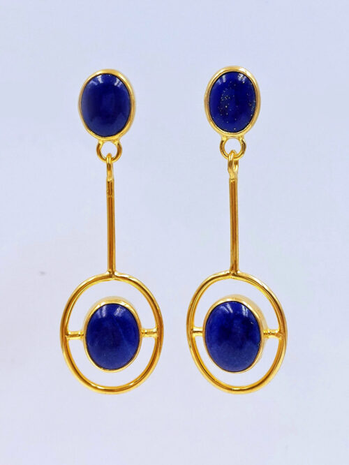 afghan lapis lazuli gold pendulum earrings