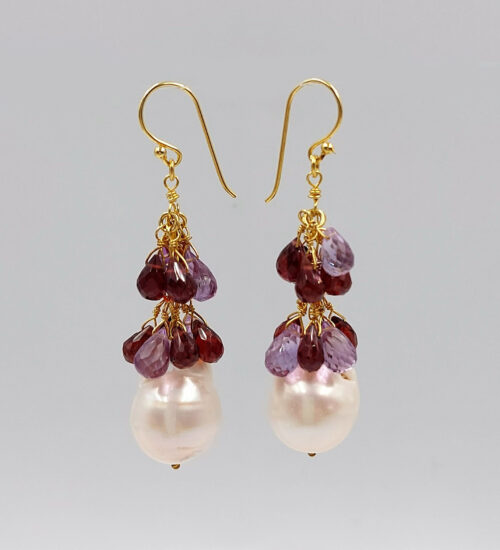 ruby baroque pearls drop earrings