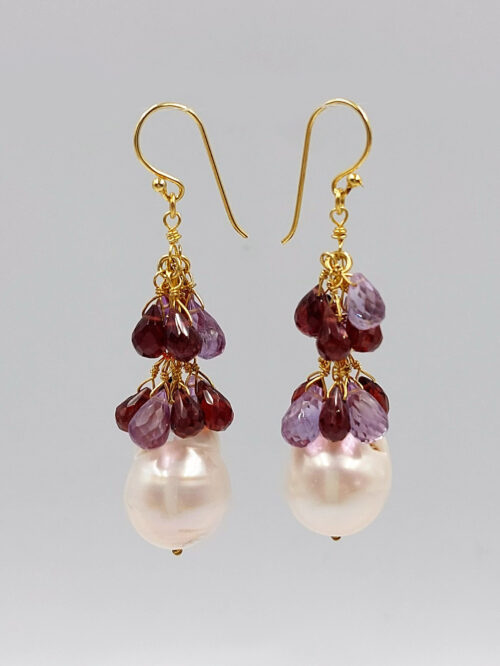 ruby baroque pearls drop earrings
