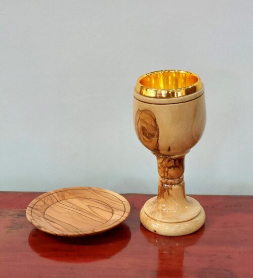 gold & olivewood wine goblet, Bethlehem