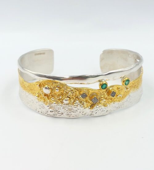 silver-gold-emerald-diamond-cuff
