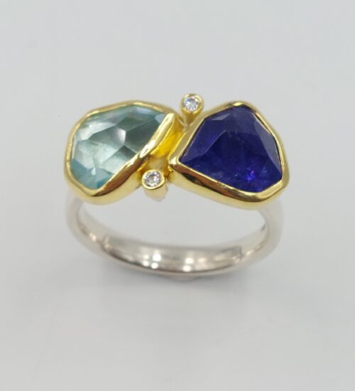 tanzanite-aquamarine-gold-silver-ring